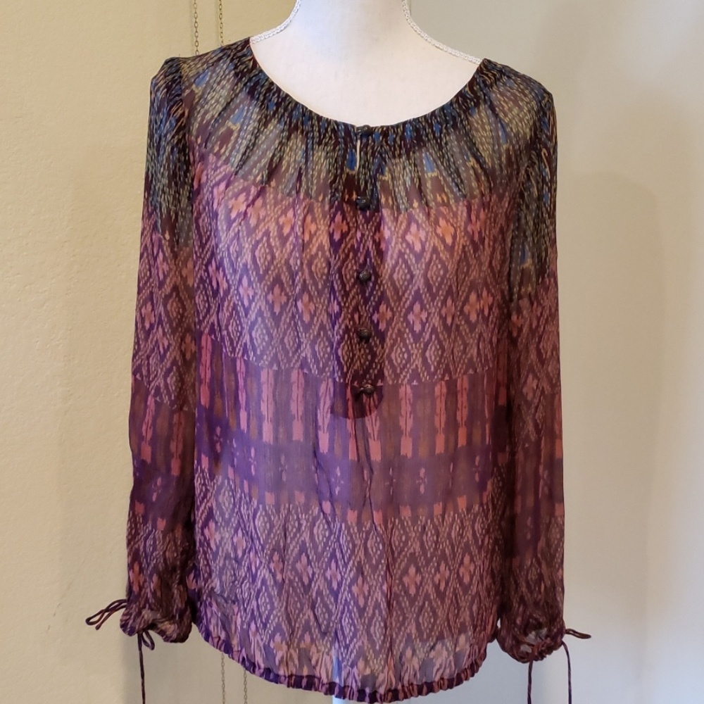 Lucky Brand  sheer  long sleeve  top Sz M